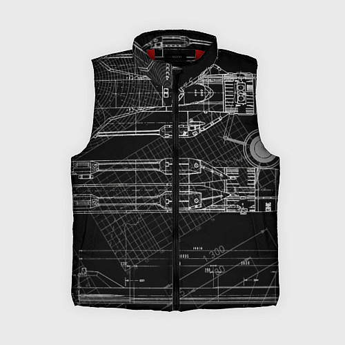 Женский жилет Чертеж ракеты на чёрном фоне / 3D-Красный – фото 1