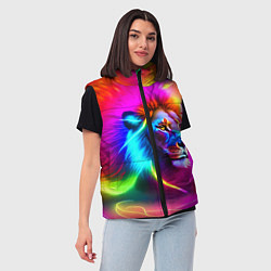 Женский жилет Неоновый лев в цветовой абстракции, цвет: 3D-черный — фото 2