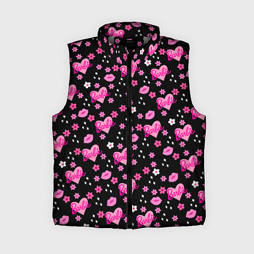 Женский жилет Черный фон, барби и цветы / 3D-Светло-серый – фото 1
