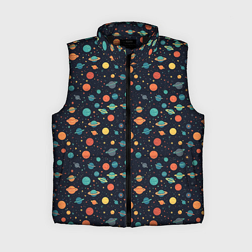 Женский жилет Темный космос с планетами паттерн / 3D-Черный – фото 1