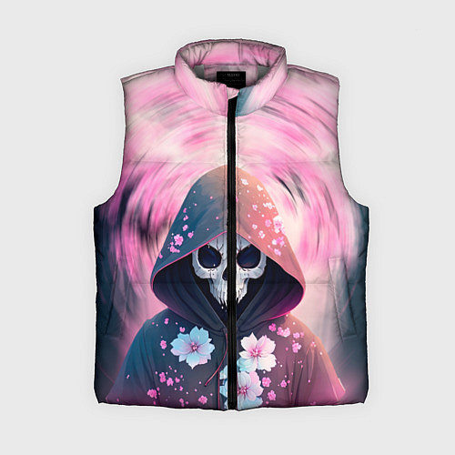 Женский жилет Скелет в худи с цветами / 3D-Светло-серый – фото 1