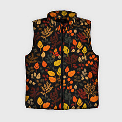 Женский жилет Осенние листья на черном фоне