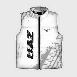 Женский жилет UAZ speed на светлом фоне со следами шин: надпись,