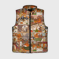 Женский жилет Коллаж из сказочных зверей - совы, белки, ёжики