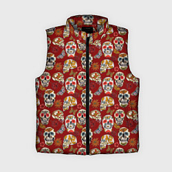 Женский жилет Мексиканские черепа с бабочками