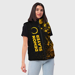 Женский жилет Demon Slayer - gold gradient: по-вертикали, цвет: 3D-черный — фото 2