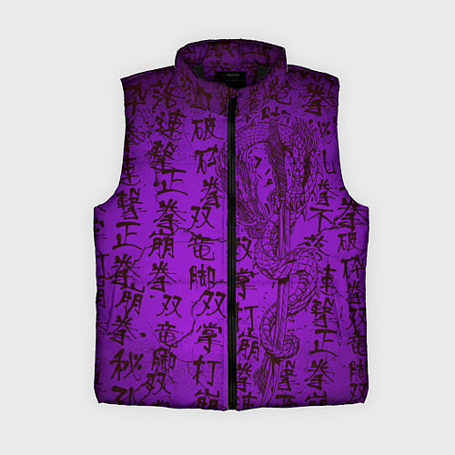 Женский жилет Неоновый дракон - иероглифы / 3D-Черный – фото 1