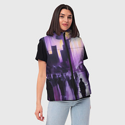 Женский жилет Человеческие силуэты на фоне большого города, цвет: 3D-черный — фото 2