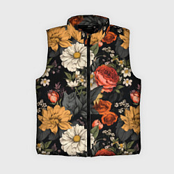 Женский жилет Цветочный паттерн на черном