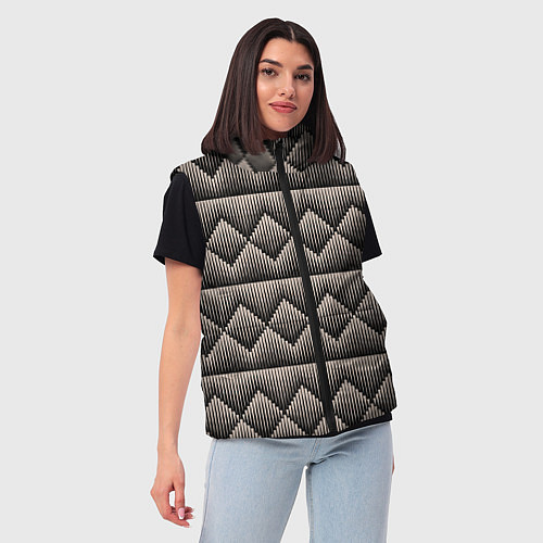 Женский жилет Объемные бежевые ромбы на черном / 3D-Красный – фото 3