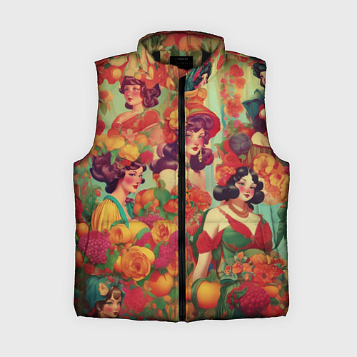 Женский жилет Винтажные ретро леди и цветы / 3D-Черный – фото 1
