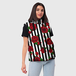 Женский жилет Полосы и красные розы, цвет: 3D-светло-серый — фото 2