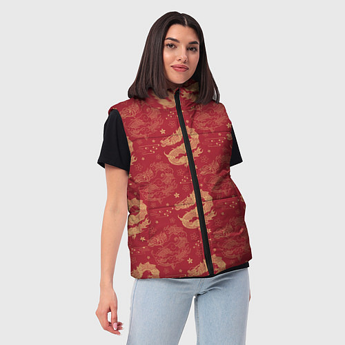Женский жилет The chinese dragon pattern / 3D-Красный – фото 3