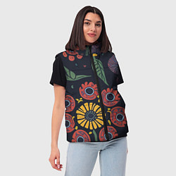 Женский жилет Простые цветы на глубоком синем, цвет: 3D-красный — фото 2