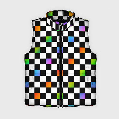 Женский жилет Черно-бело-радужная клетка / 3D-Черный – фото 1