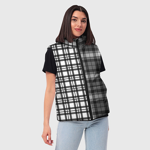 Женский жилет Черно-белый паттерн клетка / 3D-Светло-серый – фото 3