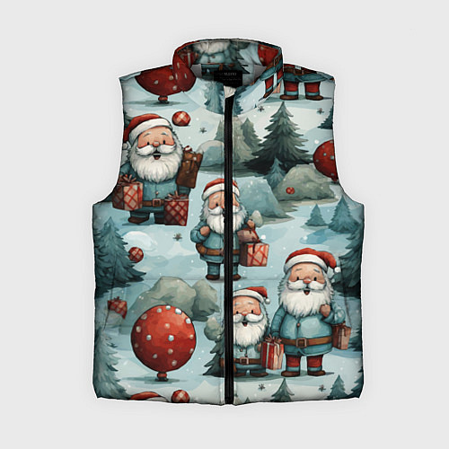 Женский жилет Рождественский узор с Санта Клаусами / 3D-Светло-серый – фото 1