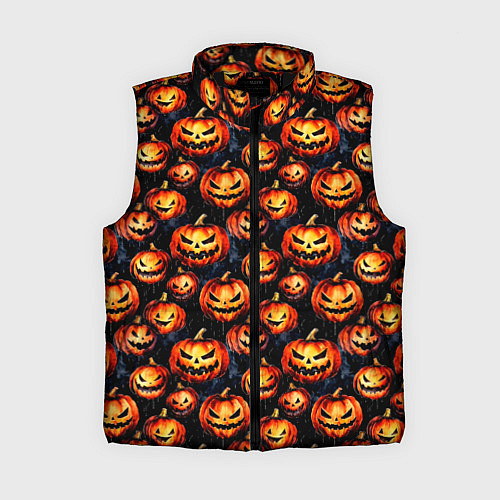 Женский жилет Весёлые тыквы на Хеллоуин паттерн / 3D-Черный – фото 1