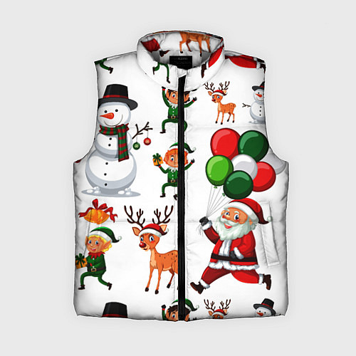Женский жилет Зимний праздник - деды морозы гномы олени / 3D-Светло-серый – фото 1