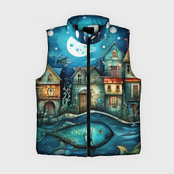 Женский жилет Сказочные рыбовы в стиле фолк-арт», цвет: 3D-черный