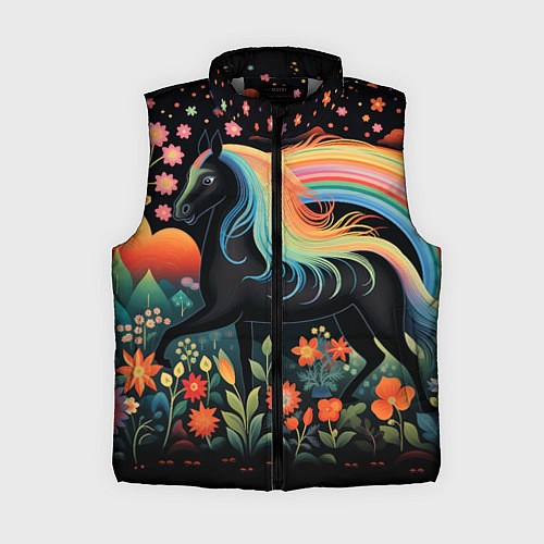 Женский жилет Лошадка с радужной гривой в стиле фолк-арт / 3D-Светло-серый – фото 1