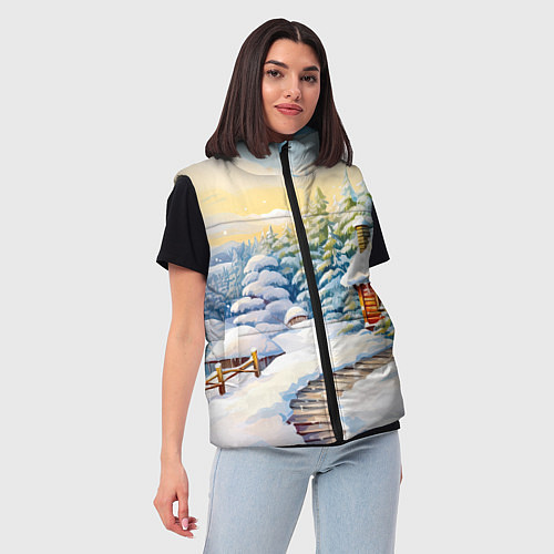 Женский жилет Дорожка к новогоднему дому / 3D-Красный – фото 3