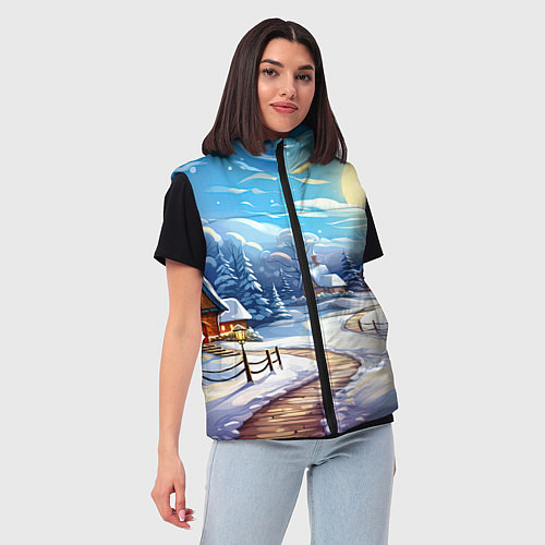 Женский жилет Новогоднее настроение пейзаж / 3D-Красный – фото 3