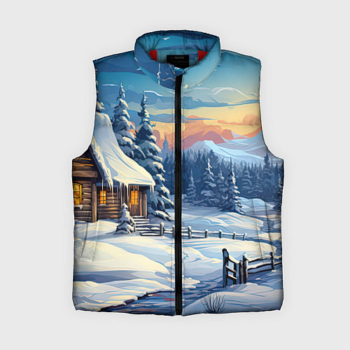 Женский жилет Зимний новогодний пейзаж / 3D-Красный – фото 1