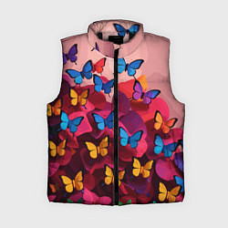Женский жилет Разноцветные бабочки - розовые цветы