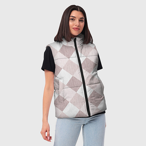 Женский жилет Геометрический светло коричневый узор квадраты / 3D-Красный – фото 3