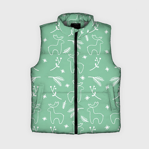 Женский жилет Зеленый рождественский узор с оленями / 3D-Светло-серый – фото 1