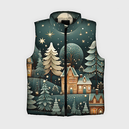 Женский жилет Снежная деревня в праздничном наряде / 3D-Черный – фото 1