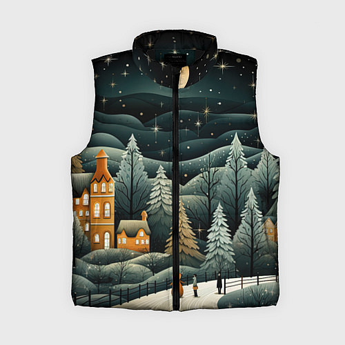Женский жилет Зима в городе ожидание праздника / 3D-Черный – фото 1