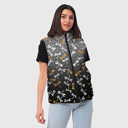 Женский жилет Стрекозы поверх графики / 3D-Красный – фото 3