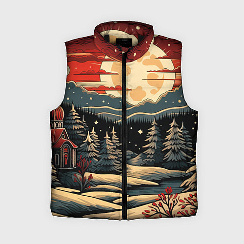 Женский жилет Зимнее настроение новогодний рисунок / 3D-Черный – фото 1