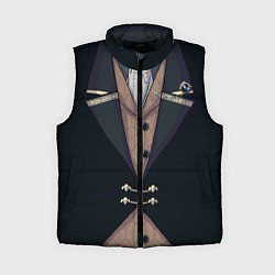 Женский жилет Фрак тёмно-зелёный с хлястиком, цвет: 3D-черный