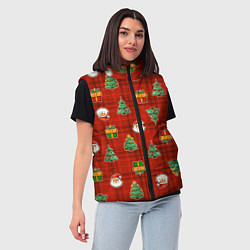 Женский жилет Елочки и Санта - паттерн красная клетка, цвет: 3D-светло-серый — фото 2