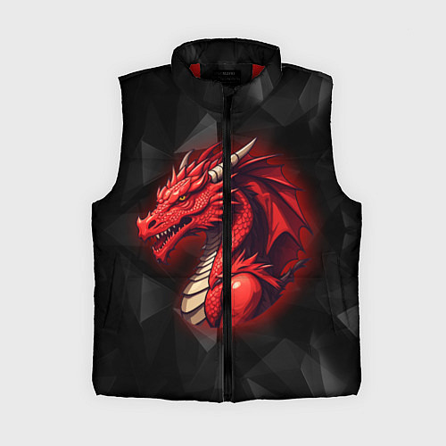 Женский жилет Красный дракон на полигональном черном фоне / 3D-Красный – фото 1