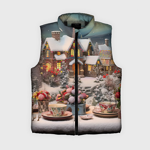Женский жилет Объемные новогодние домики / 3D-Черный – фото 1