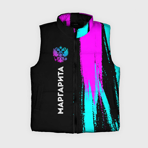 Женский жилет Маргарита и неоновый герб России по-вертикали / 3D-Черный – фото 1