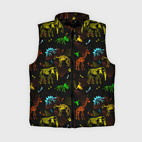 Женский жилет Скелеты динозавров неон / 3D-Черный – фото 1