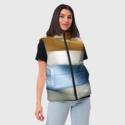 Женский жилет Золотые и голубые волнистые вставки на белом фоне, цвет: 3D-черный — фото 2