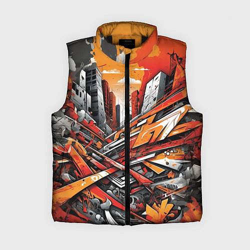 Женский жилет Улица в оранжевом граффити / 3D-Черный – фото 1