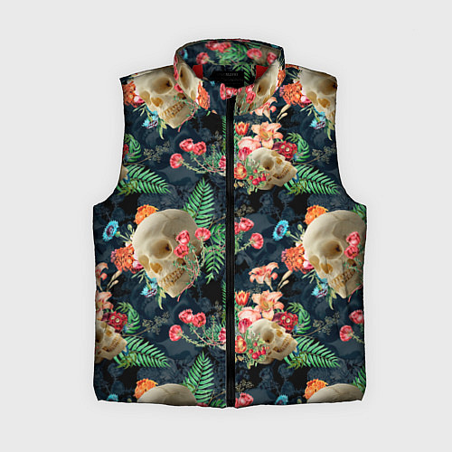 Женский жилет Узор из черепов с цветами и листьями / 3D-Красный – фото 1
