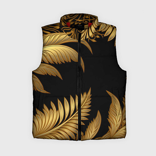 Женский жилет Золотые объемные листья узоры / 3D-Красный – фото 1