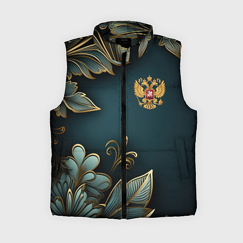 Женский жилет Золотые листья и герб России / 3D-Черный – фото 1