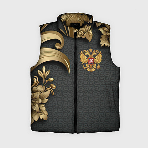 Женский жилет Золотой герб России и объемные узоры / 3D-Черный – фото 1