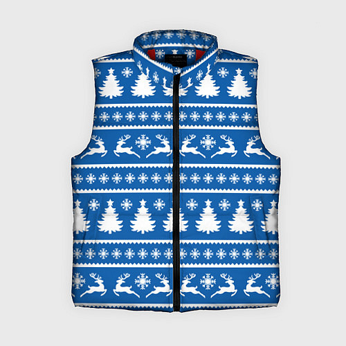 Женский жилет Синий свитер с новогодними оленями / 3D-Красный – фото 1