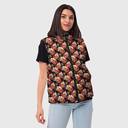 Женский жилет Лошади и цветы на чёрном фоне, цвет: 3D-светло-серый — фото 2