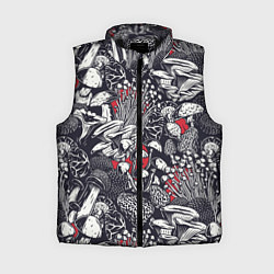Женский жилет Разные грибы, цвет: 3D-черный
